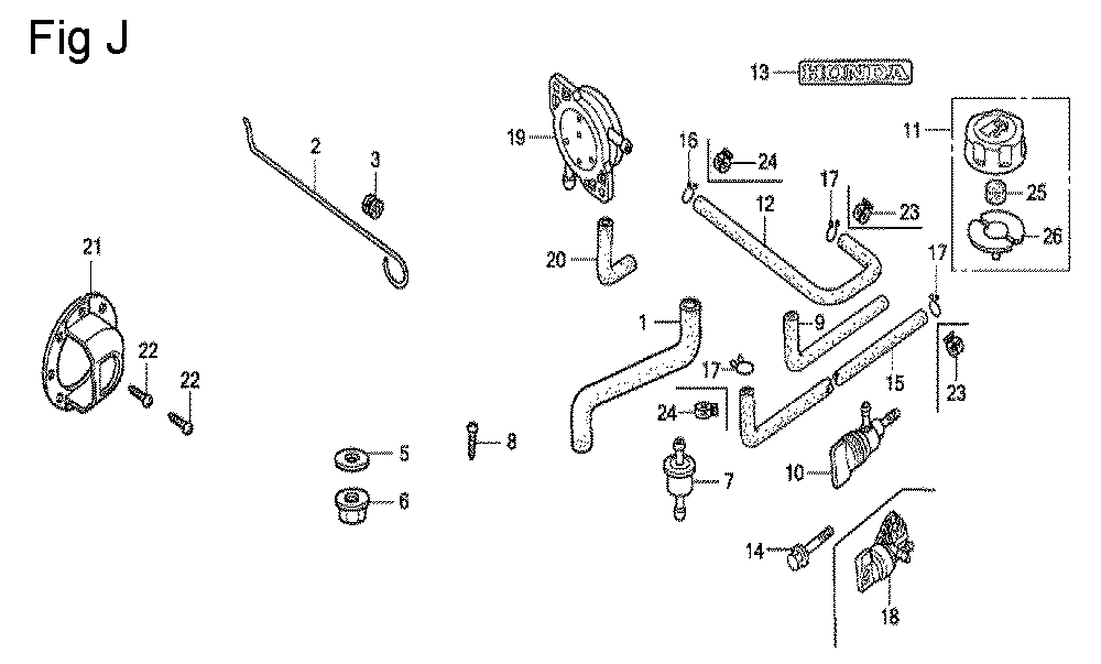 Fig-10 Diagram and Parts List for GC160A Type QHE5 Honda Engine