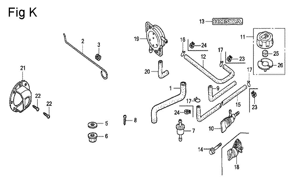 Fig-11 Diagram and Parts List for GC160A Type QHE4 Honda Engine