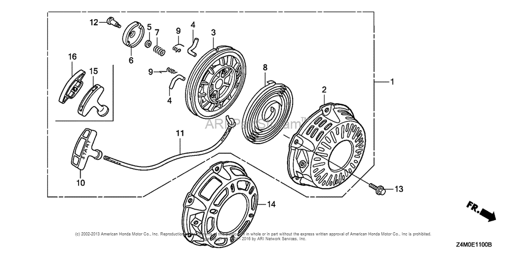 Recoil Starter Diagram and Parts List for GX160RT1 (typeRHG4)(GCAFT-1000001) Honda Engine
