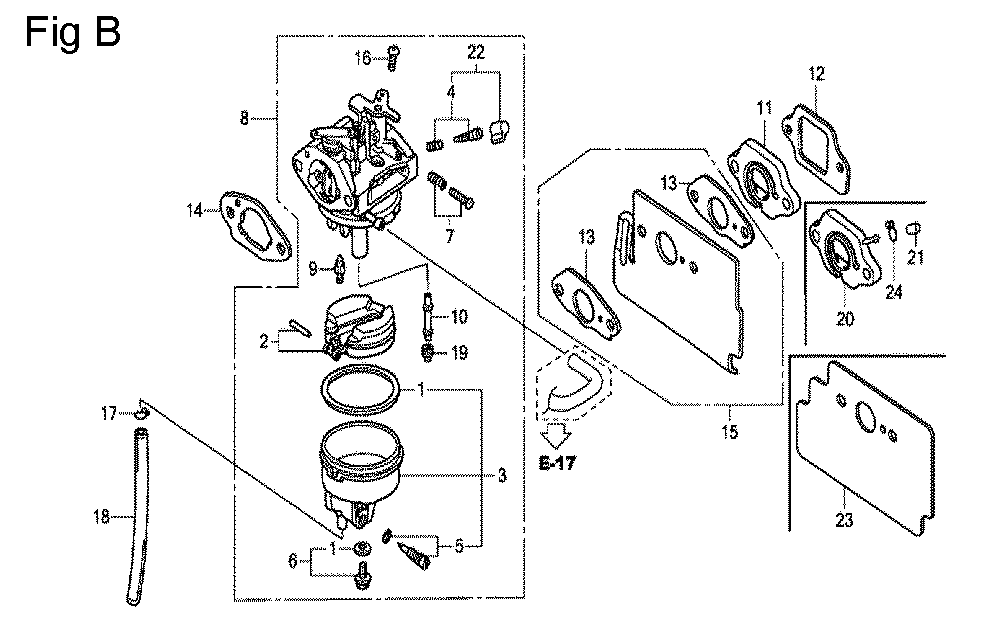 Fig-2 Diagram and Parts List for GC160 Type QFC Honda Engine