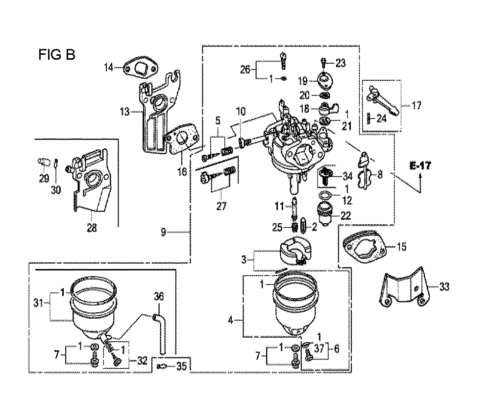Fig-2 Diagram and Parts List for GX120T1 Type TX26 Honda Engine