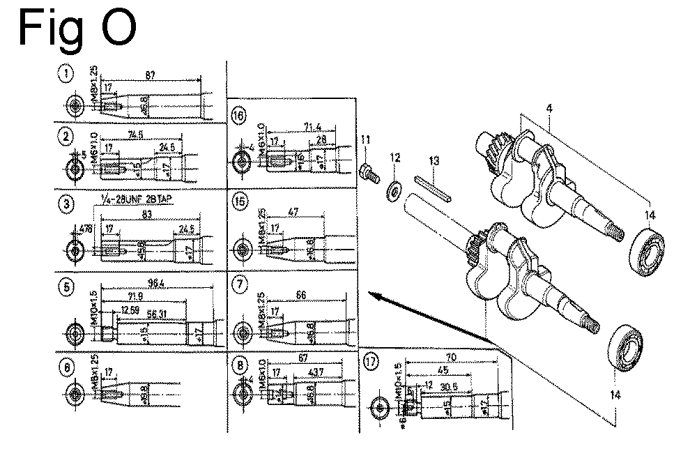 Fig-15 Diagram and Parts List for G100 Type Q Honda Engine