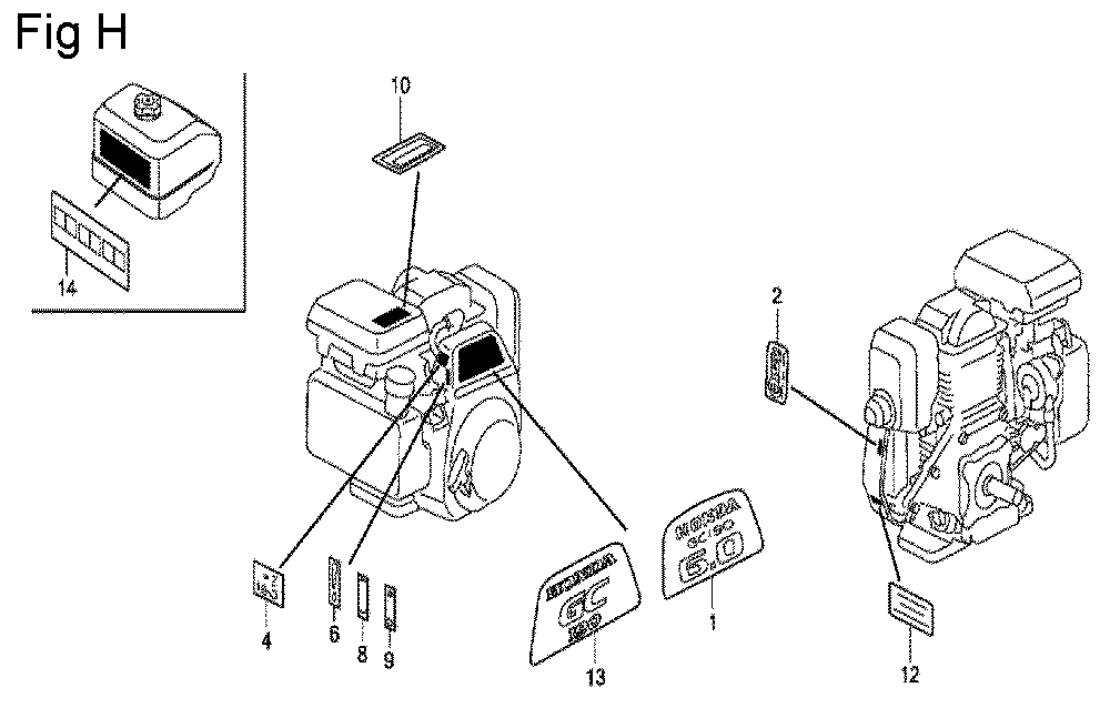 Fig-8 Diagram and Parts List for GC190A Type SHE6 Honda Engine
