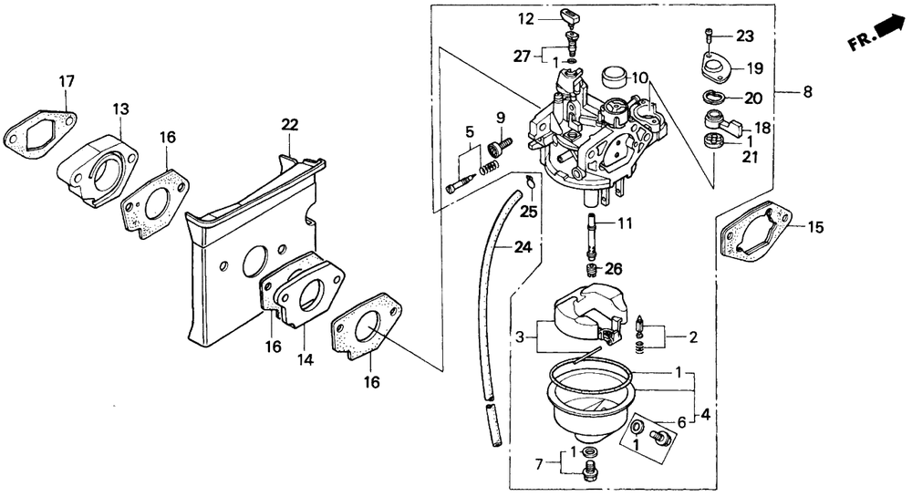 Carburetor Diagram and Parts List for H1011R (Type  SA)(MZAW-6000001 - 6100000) Honda Lawn Mower