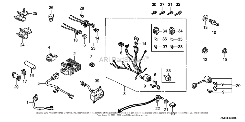 Other Parts (Combination Switch) Diagram and Parts List for GX390UT2 (typeSMXC)(GCBCT-1000001) Honda Engine