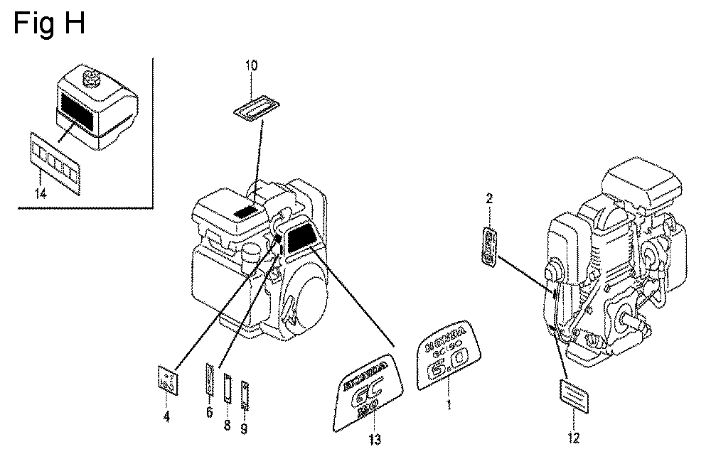 Fig-8 Diagram and Parts List for GC190A Type QHU Honda Engine
