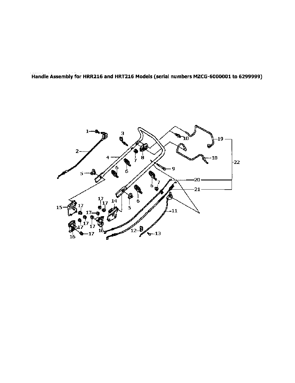 Handle assembly Diagram and Parts List for HRS216S3DA  Honda Lawn Mower