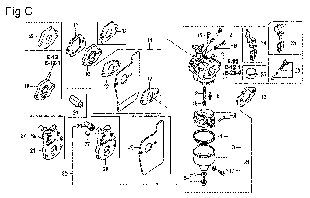 Fig-3 Diagram and Parts List for GCV160 Type A2R Honda Engine