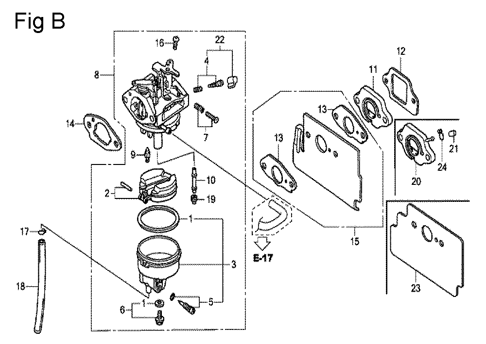 Fig-2 Diagram and Parts List for GC135 Type SHE6 Honda Engine