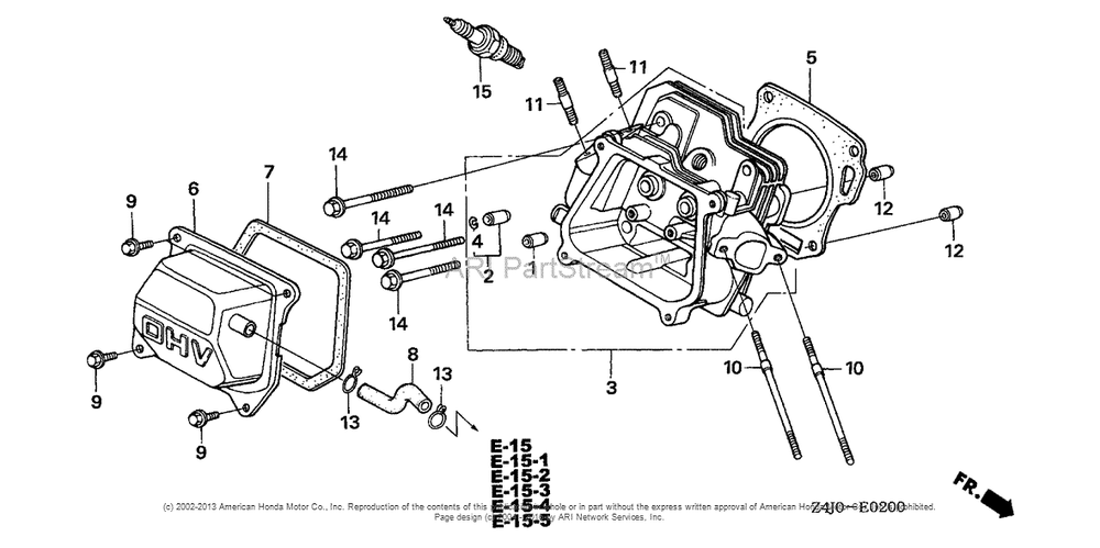 Cylinder Head Diagram and Parts List for GX160U1 (typeWKD6)(GCACK-1000001) Honda Engine