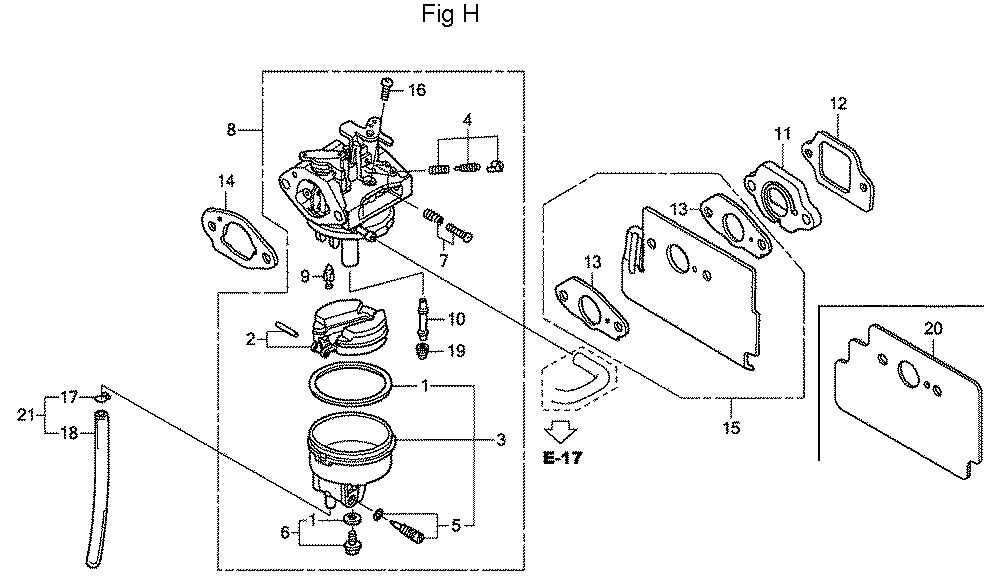Fig-8 Diagram and Parts List for GC160LA Type QHA Honda Engine