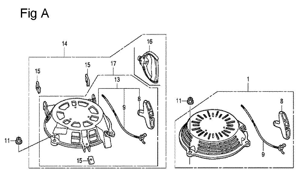 Fig-1 Diagram and Parts List for GCV160A Type N5AF Honda Engine