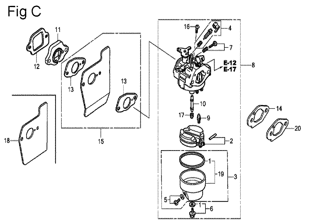 Fig-3 Diagram and Parts List for GSV190A Type N2U Honda Engine
