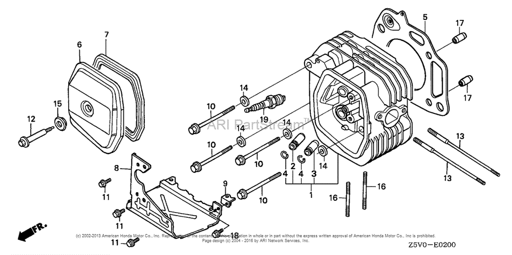 Cylinder Head Diagram and Parts List for GXV390RT1 (typeDA23)(GJADT-1000001) Honda Engine