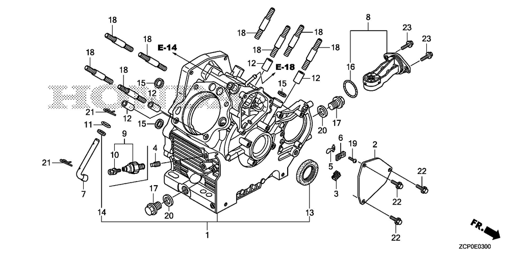 Crankcase Diagram and Parts List for GX630RHX (Type TDCC)(GCAMH-2000001-9999999) Honda Engine
