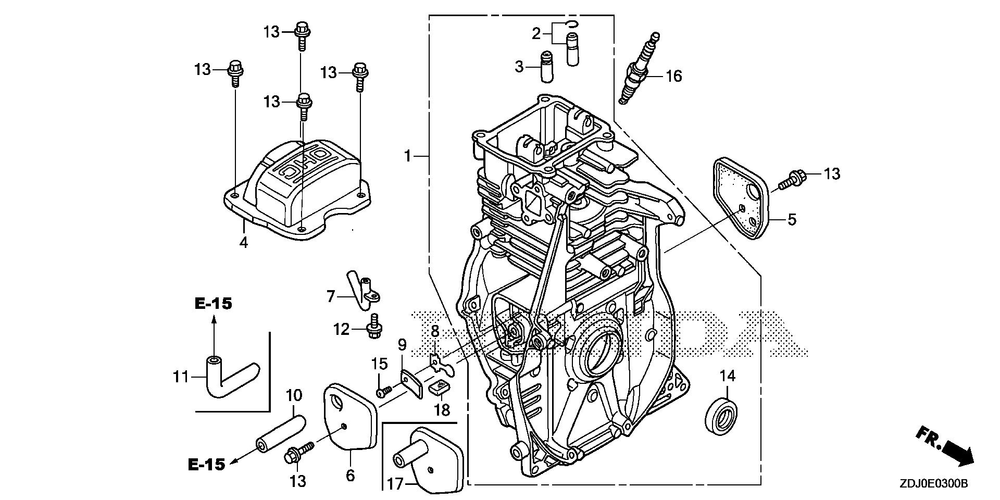 Cylinder Barrel Diagram and Parts List for GXR120UT (Type QXBR)(GCCDT-2000001-9999999) Honda Engine
