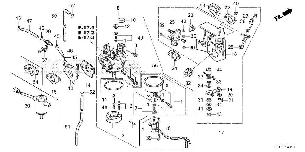 Carburetor (2) Diagram and Parts List for GX390UT2 (Type  QZME/A)(GCBCT-3000001 - 9999999) Honda Engine