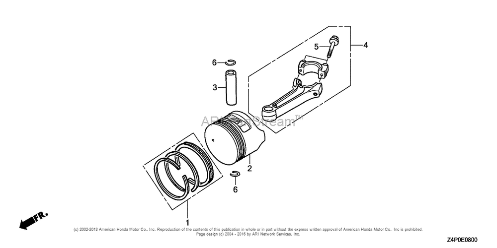 Piston + Connecting Rod Diagram and Parts List for GXV160UH2 (typeN1AB)(GJABH-1000001) Honda Engine