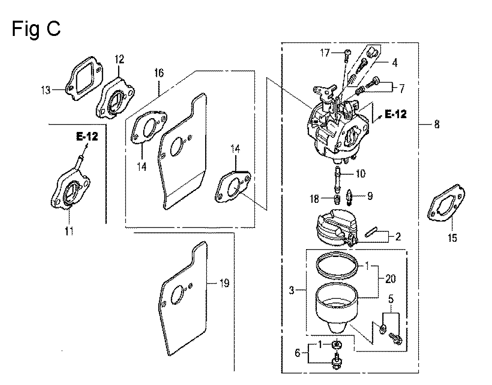Fig-3 Diagram and Parts List for GCV160LE Type A4A9 Honda Engine