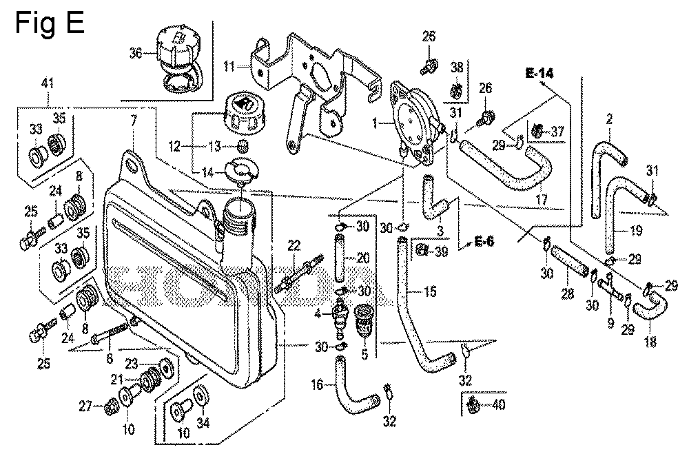 Fig-5 Diagram and Parts List for GS190A Type QBE5 Honda Engine