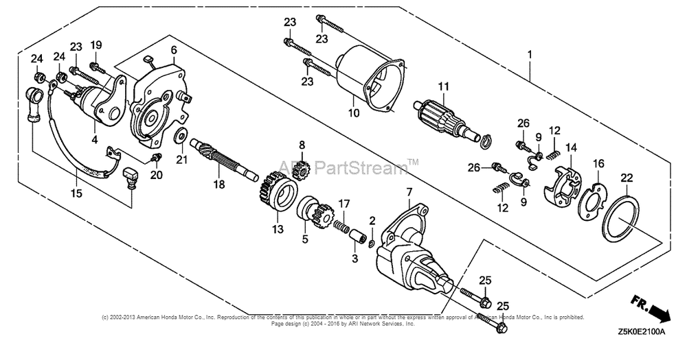 Starter Motor (1) Diagram and Parts List for GX270UT2 (typePAE2)(GCBGT-1000001) Honda Engine