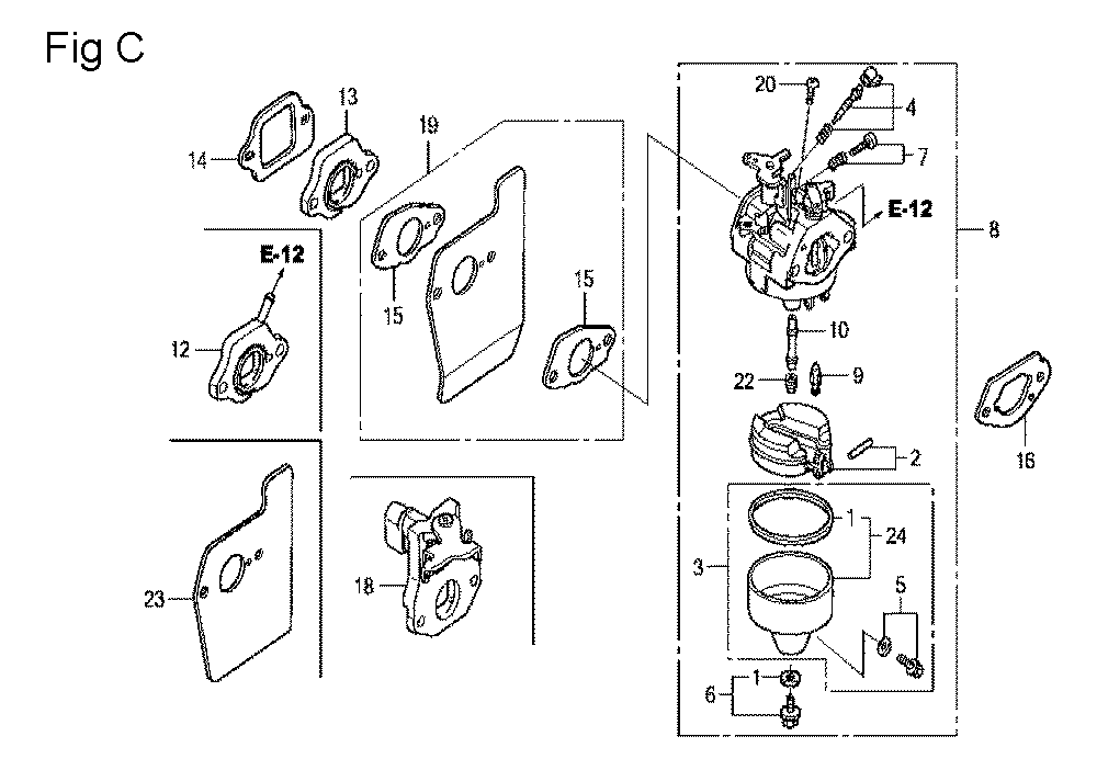 Fig-3 Diagram and Parts List for GCV160LA Type N5R Honda Engine