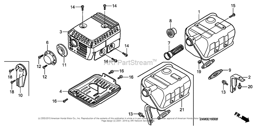 Muffler (1) Diagram and Parts List for GX160RT1 (typeRHG4)(GCAFT-1000001) Honda Engine