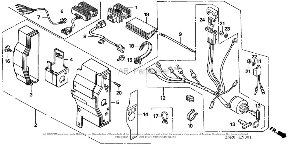 Control Box (2) Diagram and Parts List for GX390U2 (typeSM32)(GCBHK-1000001) Honda Engine