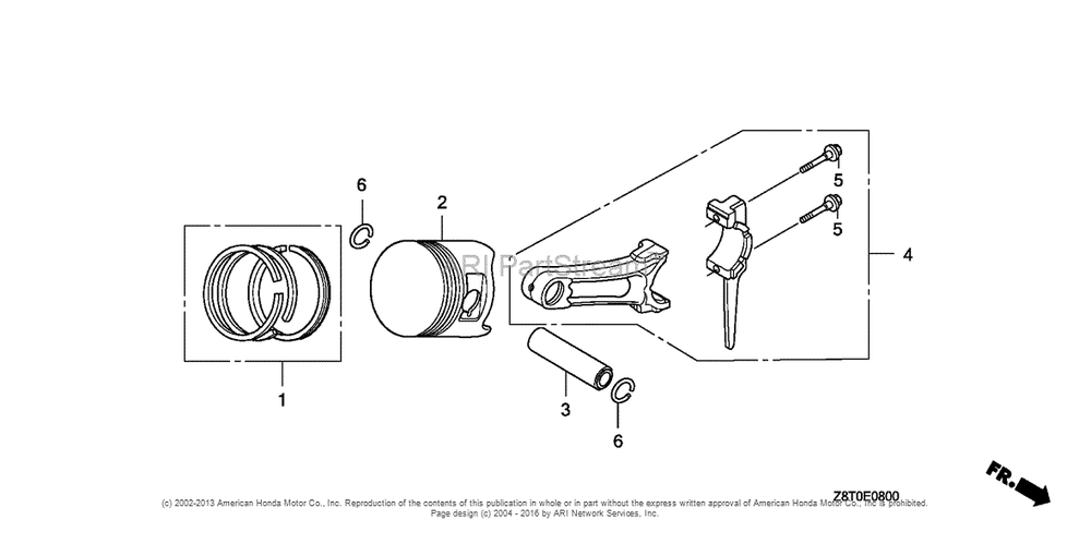 Piston Diagram and Parts List for GX340UT2 (typePKT2)(GCBET-1000001) Honda Engine