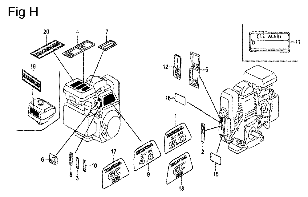 Fig-8 Diagram and Parts List for GC160 Type QHEP Honda Engine