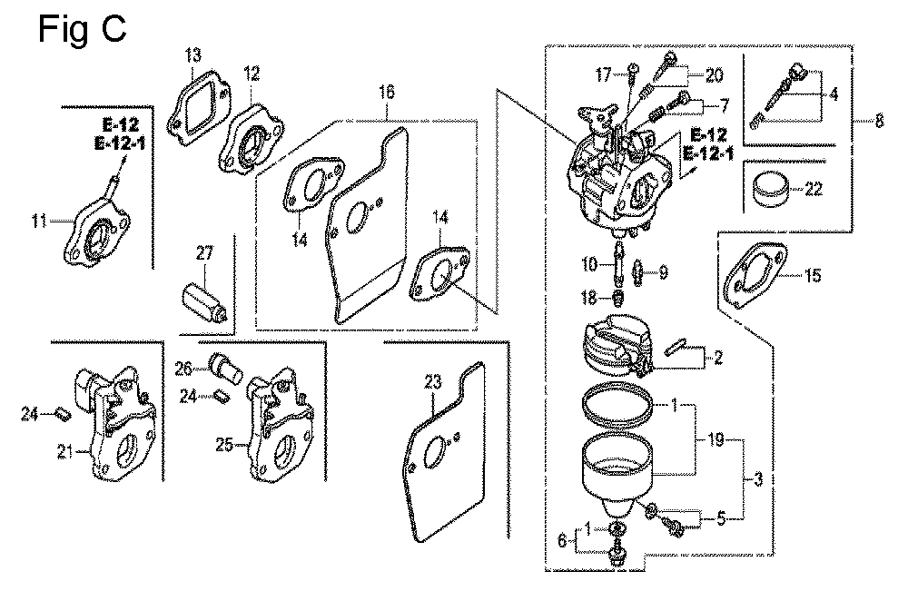 Fig-3 Diagram and Parts List for GCV135 Type A2A Honda Engine