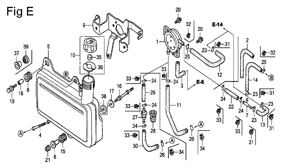 Fig-5 Diagram and Parts List for GC160A Type VXE Honda Engine