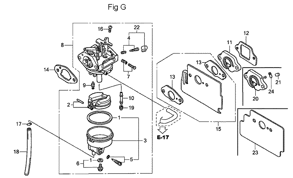 Fig-7 Diagram and Parts List for GC160A Type QHAF Honda Engine