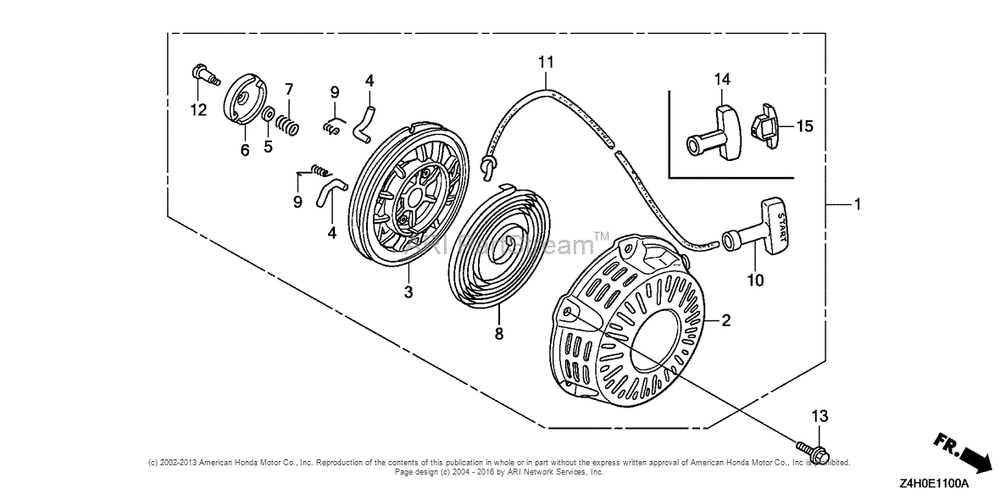 Recoil Starter Diagram and Parts List for GX120UT1 (typeKRSB)(GCAGT-1000001) Honda Engine