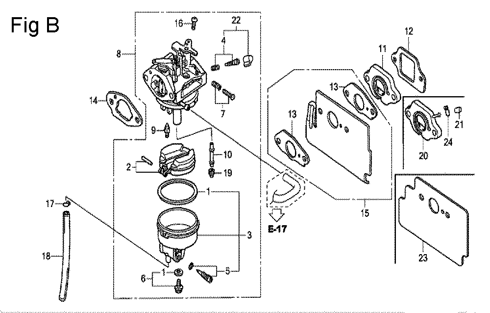 Fig-2 Diagram and Parts List for GC135 Type QHE1 Honda Engine