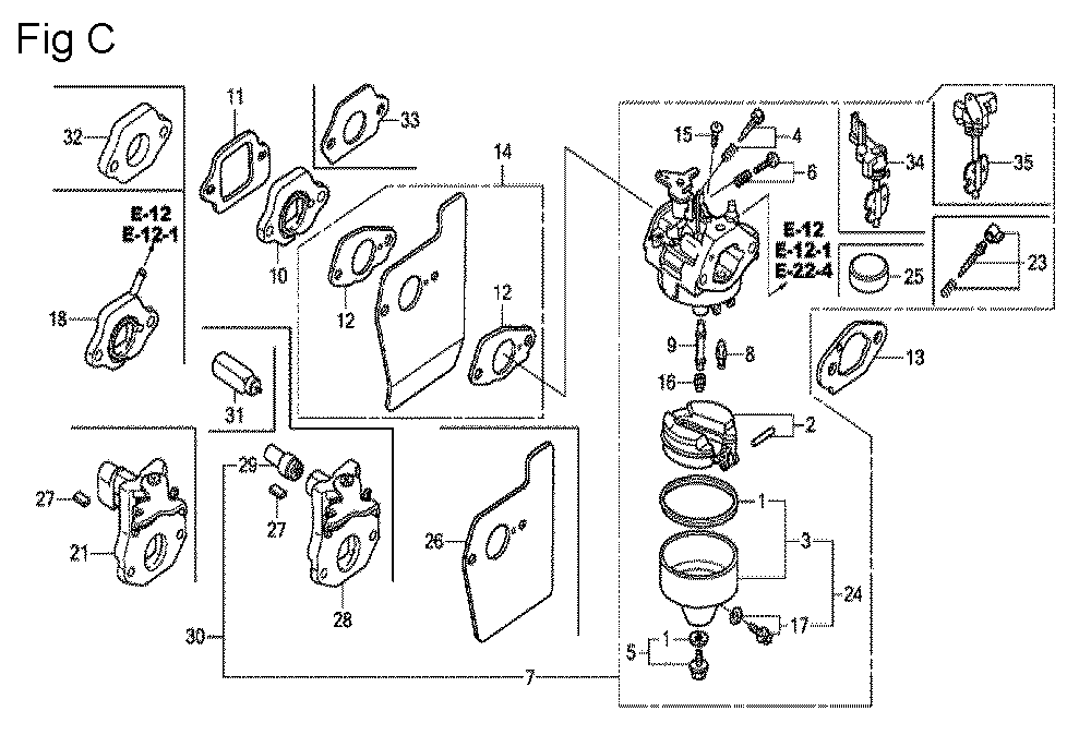 Fig-3 Diagram and Parts List for GCV160A Type R3A Honda Engine