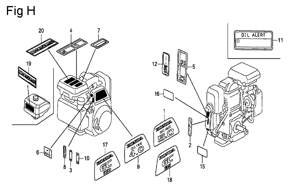 Fig-8 Diagram and Parts List for GC160 Type QHU Honda Engine