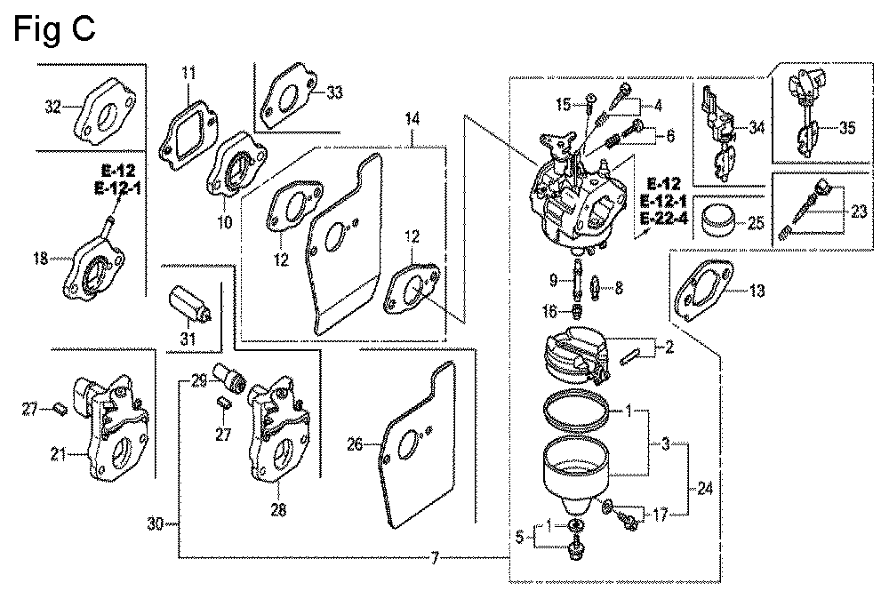 Fig-3 Diagram and Parts List for GCV160A Type A1AS Honda Engine