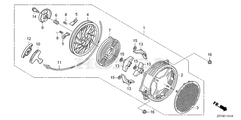 Recoil Starter (2) Diagram and Parts List for GX390UT2 (Type  QZD/A)(GCBCT-3000001 - 3485996) Honda Engine