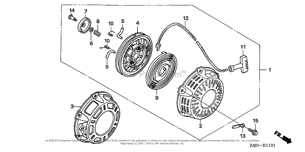 Recoil Starter (2) Diagram and Parts List for GX160U1 (typeWKD6)(GCACK-1000001) Honda Engine