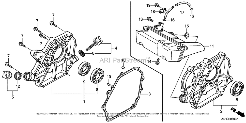 Crankcase Cover Diagram and Parts List for GX120UT1 (typeKRSB)(GCAGT-1000001) Honda Engine
