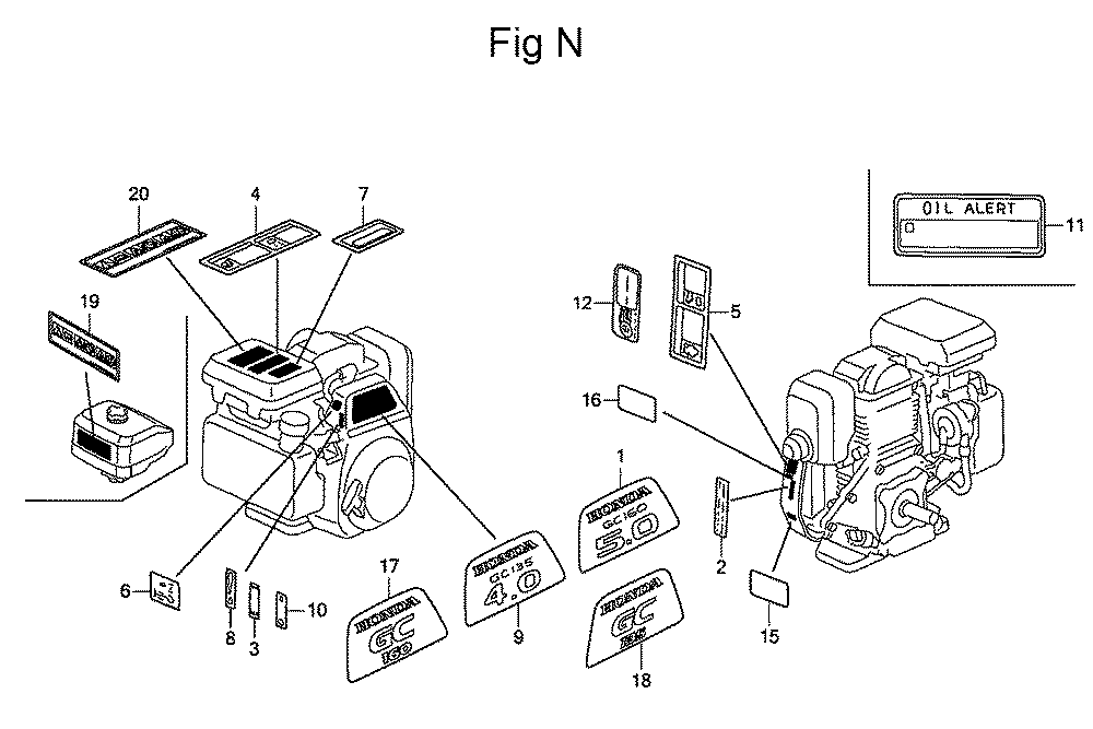 Fig-14 Diagram and Parts List for GC160 Type PXA Honda Engine