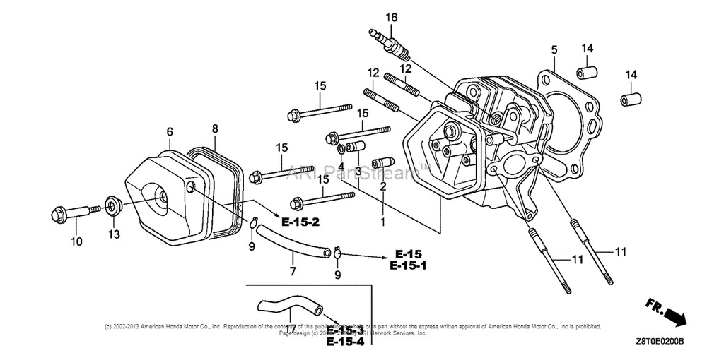 Cylinder Head Diagram and Parts List for GX340UT2 (typePKT2)(GCBET-1000001) Honda Engine