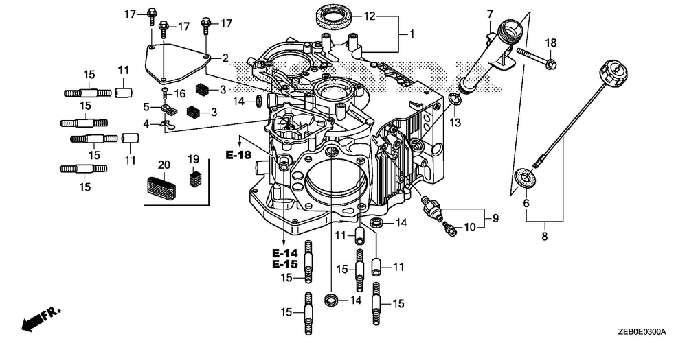 Crankcase Diagram and Parts List for GXV800IRH (Type QYX4)(GJALH-1000001-9999999) Honda Engine