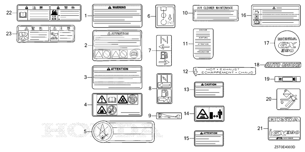Other Parts (Mark) Diagram and Parts List for GX390UT2 (Type  LX2/A)(GCBCT-3000001 - 3485996) Honda Engine
