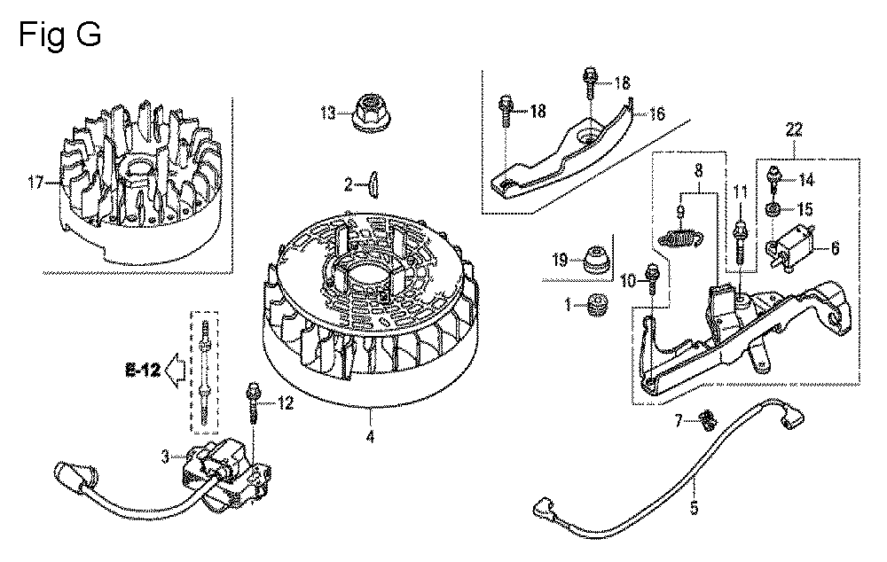 Fig-7 Diagram and Parts List for GCV190LA Type N1A Honda Engine
