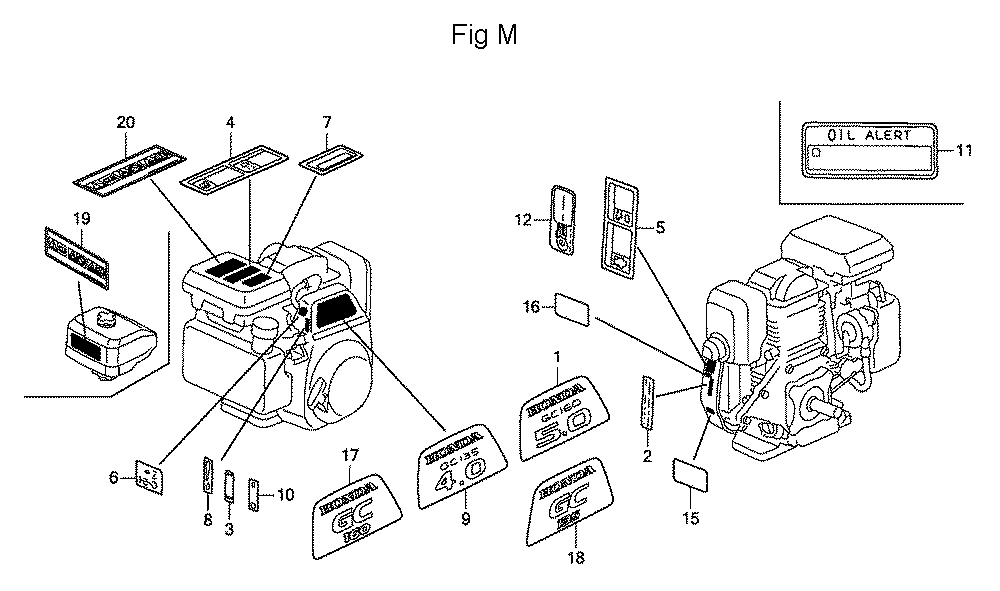Fig-13 Diagram and Parts List for GC160 Type VHA Honda Engine