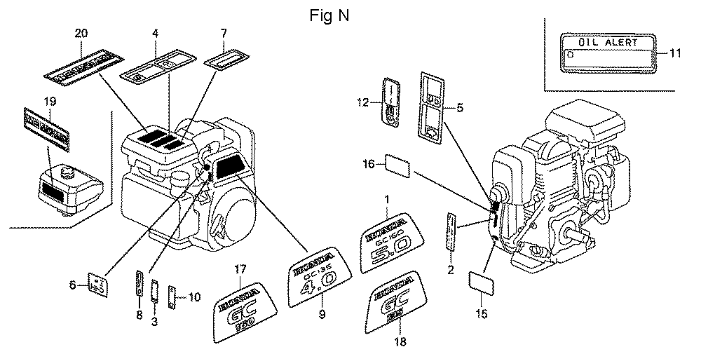 Fig-14 Diagram and Parts List for GC160A Type QHAJ Honda Engine