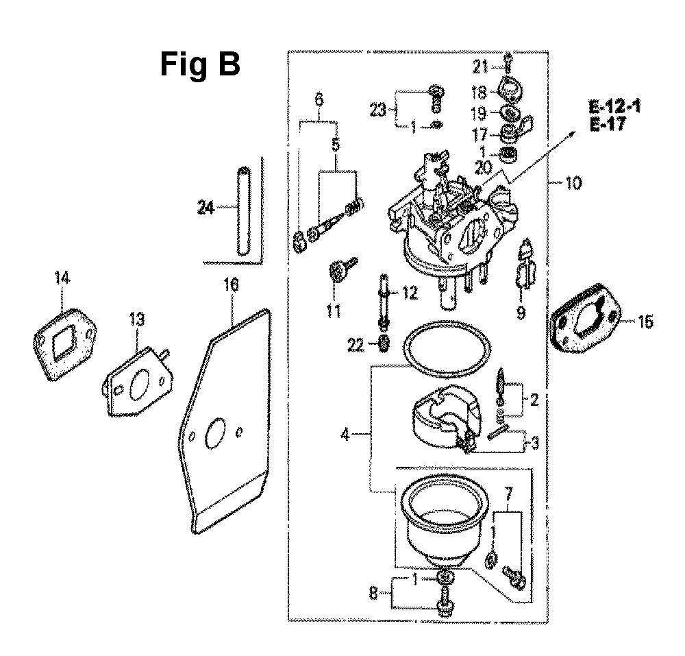 Fig-10 Diagram and Parts List for GXV160K1 Type N1E2 Honda Engine