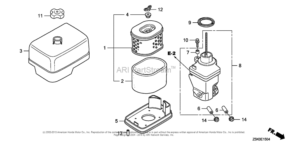 Air Cleaner (5) Diagram and Parts List for GX270UT2 (typeSMX2)(GCBGT-1000001) Honda Engine